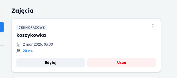 Karta zajęcia admin